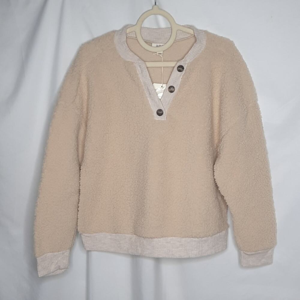 ana Womens Pullover Sweater Faux Fur Sherpa Cream Medium Cozy